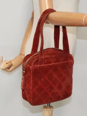 CHANEL Matelasse Hand Bag Velor Orange Gold CC Auth bs19395